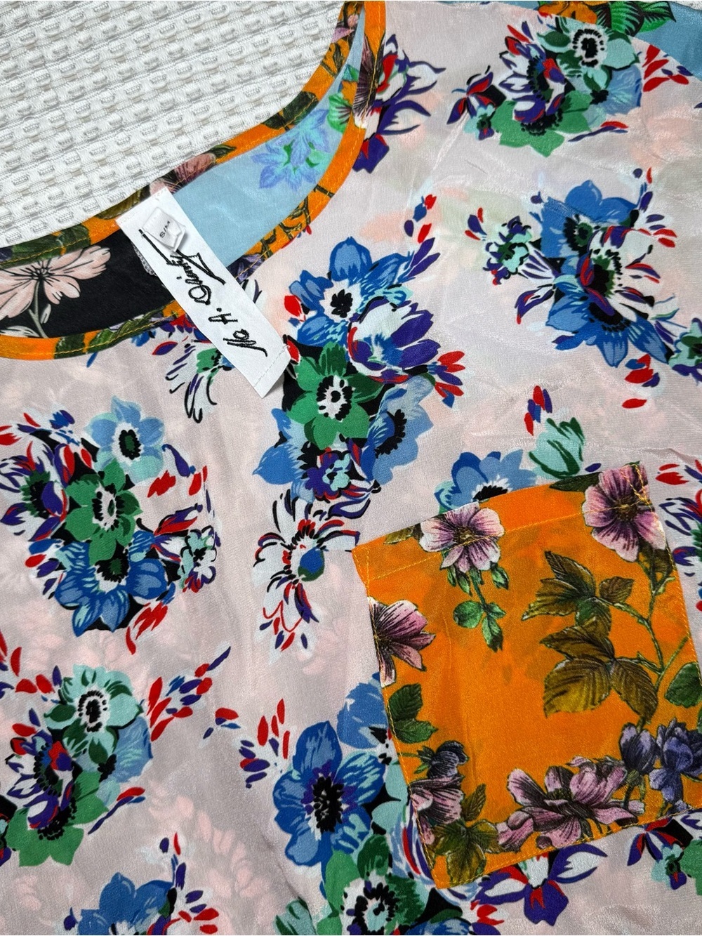 M A  Dainty Top Women’s Size Small Medium Floral Patchwork Tie Waist Print Silk